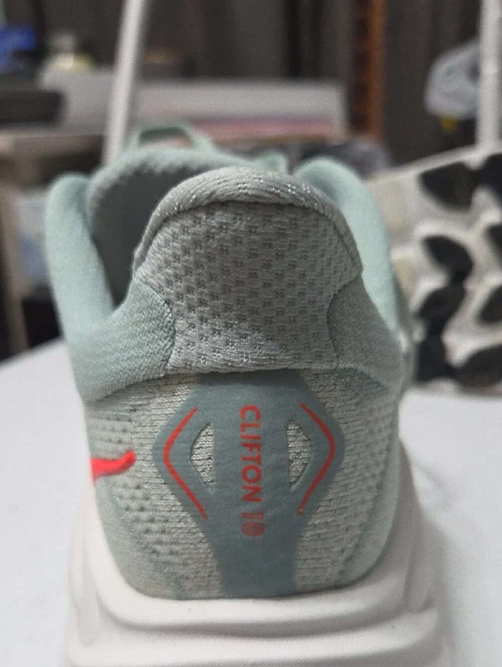 Hoka Women's Light Mint Green Running Shoes with Coral Accents